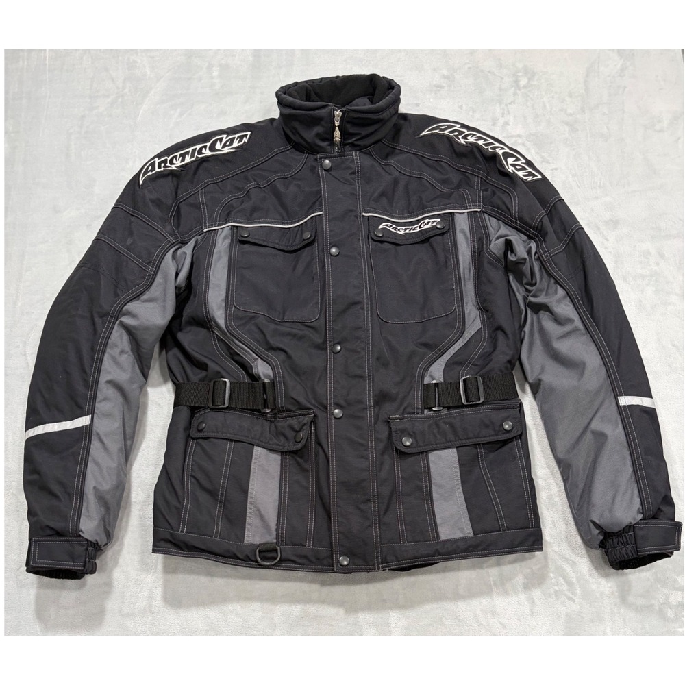 Vintage Arctic Cat Arcticwear Snowmobile Jacket Mens LT Black Gray Thinsulate